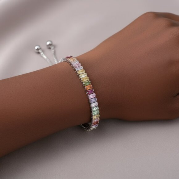 Rainbow Geometric Multicolor Jewel Adjustable Bracelet - Picture 2 of 3